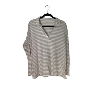 alice walk striped long sleeve polo top beige cream size large